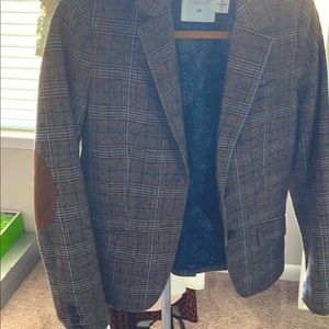 Brown Plaid Blazer with suede elbow detail.